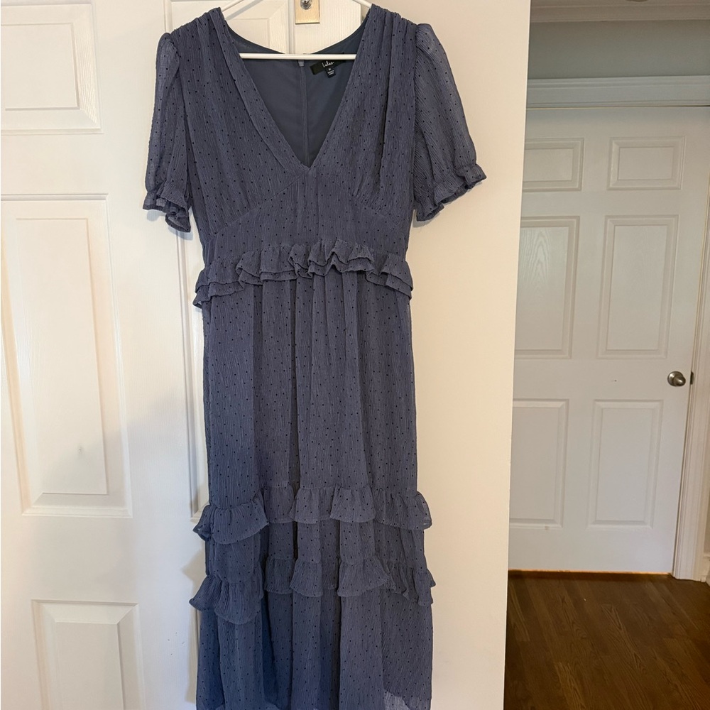 Lulu's Dusty Blue Ruffled Maxi Dress